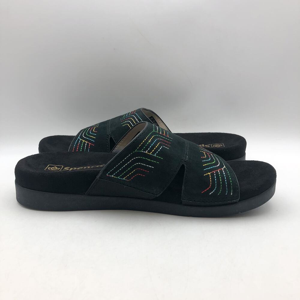 Spenco Womens Twilight Ellie Slide Sandals US 9 WIDE Black Space Dye Leather NIB - Picture 4 of 11